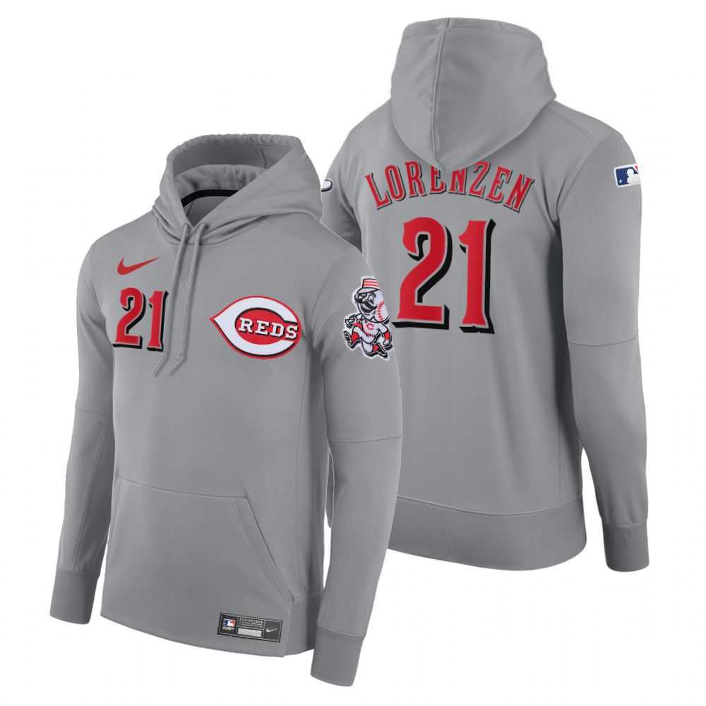 Men Cincinnati Reds 21 Lorenzen gray road hoodie 2021 MLB Nike Jerseys